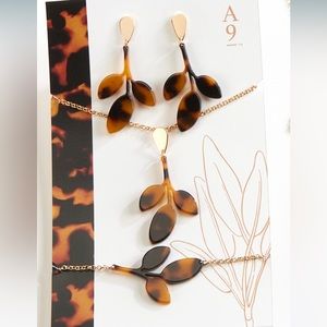 🆕 3 Piece Jewelry Set of Leaf Shaped Tortoiseshell Jewelry by Avenue 9 NEW